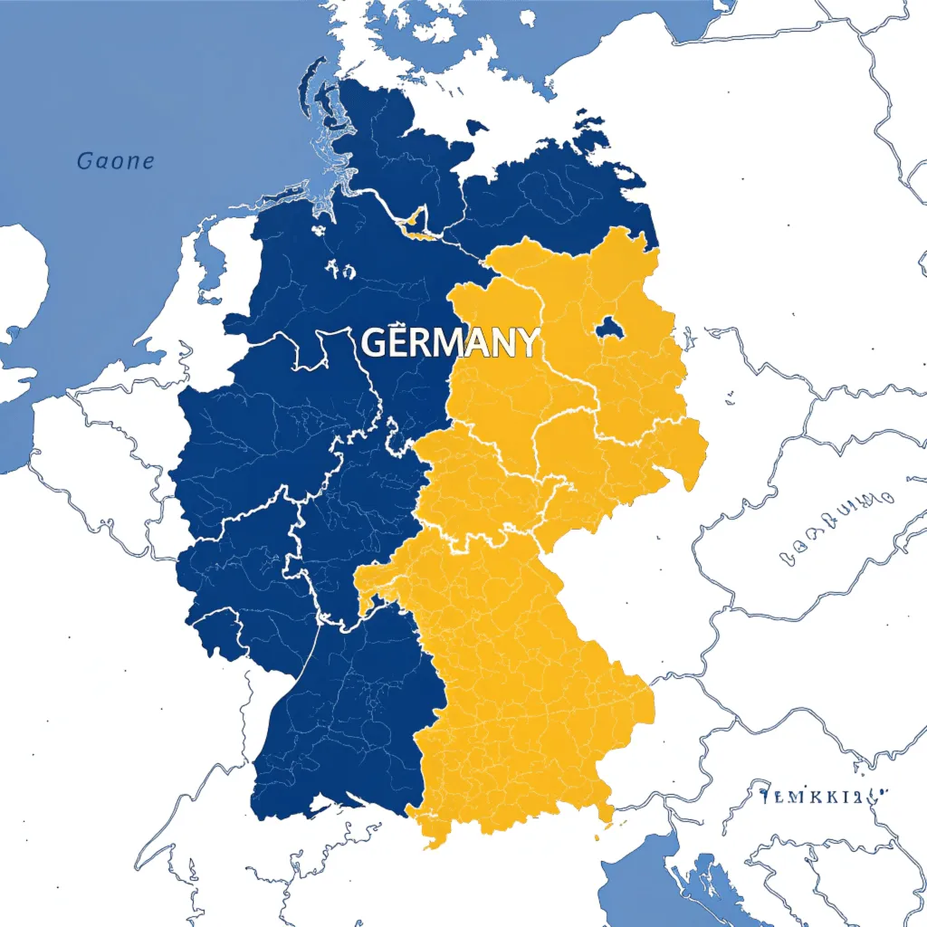 Karte von Deutschland mit farblich markierten Regionen, die den Servicebereich für Transportervermietung, Stretchlimousinenservice und Speditionsdienstleistungen zeigt.